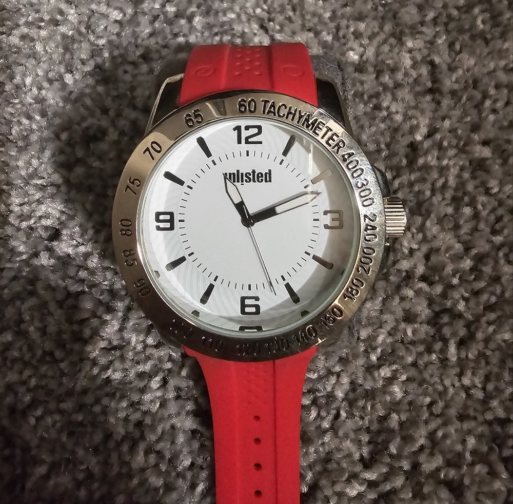 Unlisted Men's Watch with Red Strap and Silver Bezel